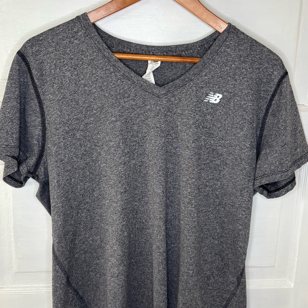 New Balance Women's Dark Heather Gray V-Neck Short Sleeve Tee
